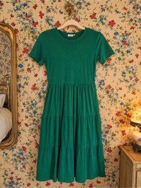 celtic & co irish green tiered midi dress cottagecore minimalist organic cotton